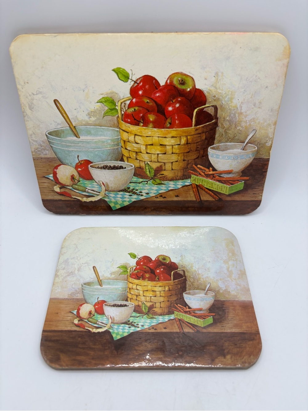 Vintage Table Hot Pads Cork Fruit Set of 2 Trivets